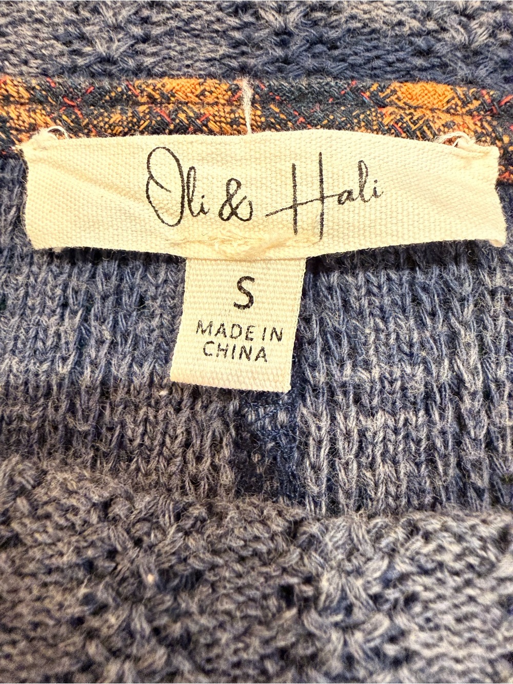 Oli & Hali Peace Sign Patchwork Sweater S Oversized Boho Plaid Mixed Media - Picture 9 of 10
